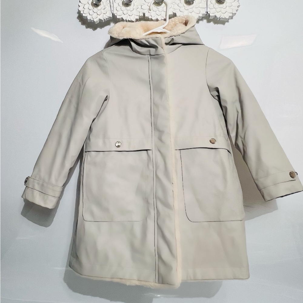 Zara Cream Hooded Kids Raincoat